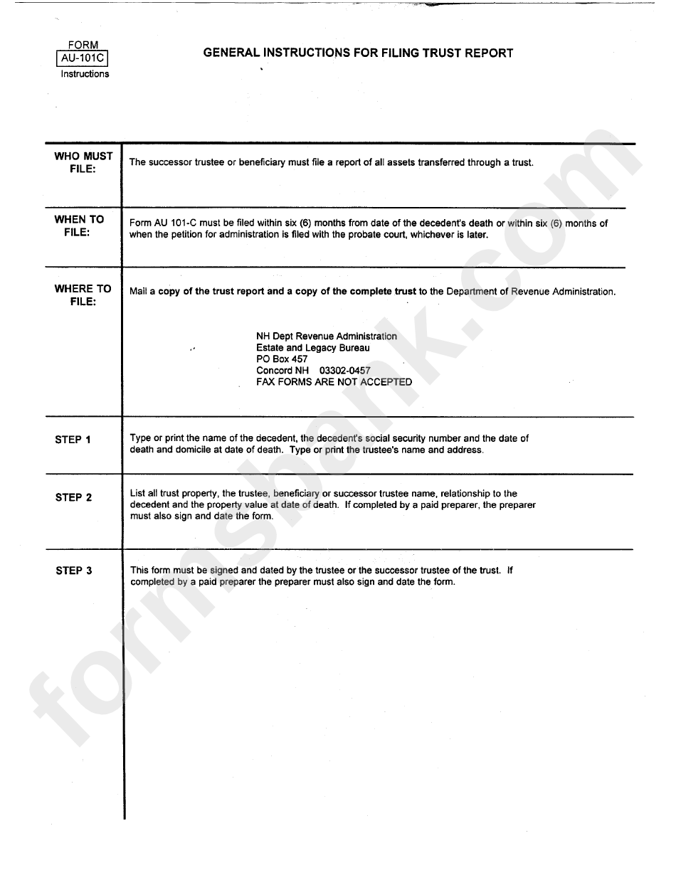 Instructions For Form Au-191c - New Hampshire Department Of Revenue