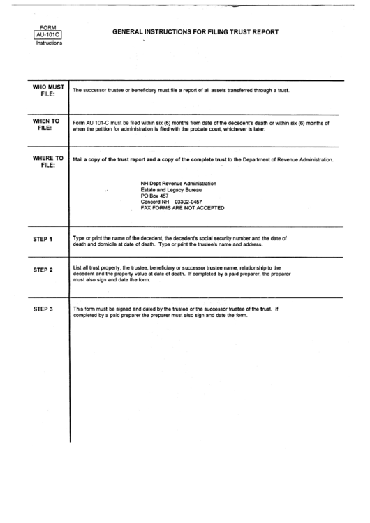 Instructions For Form Au-191c - New Hampshire Department Of Revenue Printable pdf