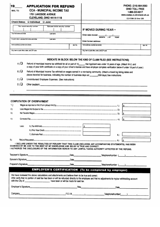 Cca Form 120-18 - Application For Refund Printable pdf