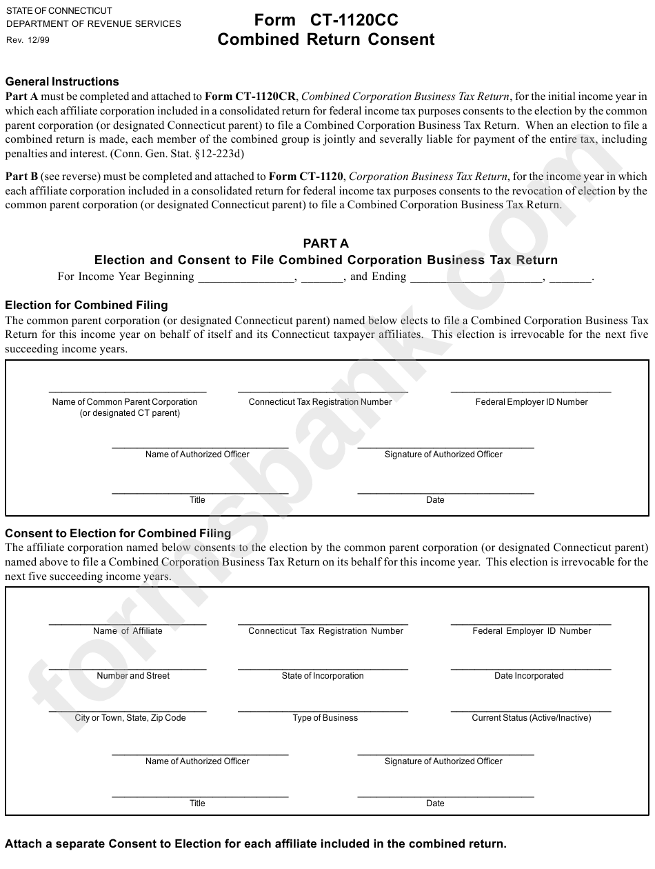 Form Ct1120cc Combined Return Consent printable pdf download