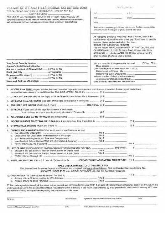 Village Of Ottawa Hills Tax Return 2012 Form printable pdf download