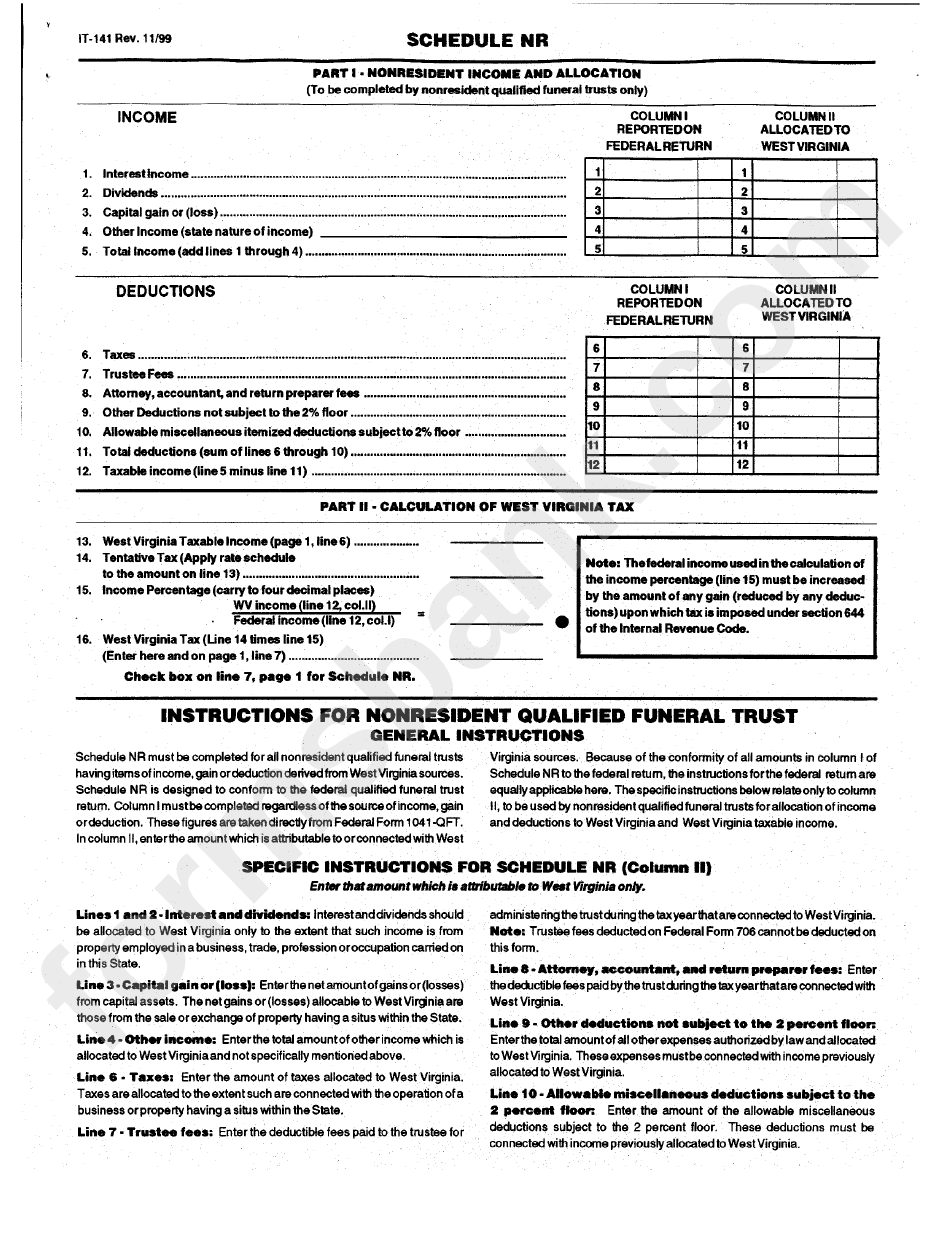 Form It-141qft - West Virginia Fiduciary Income Tax Return For Resident And Nonresident Qualified Funeral Trusts