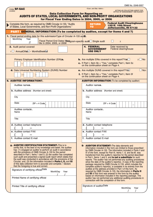 Form Sf-Sac - Audits Of States, Local Governments, And Non-Profit Organizations Printable pdf