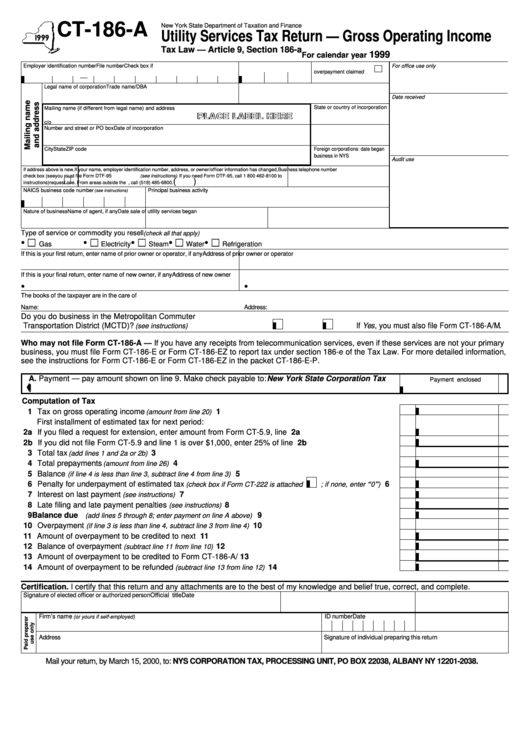 Form Ct-186-A - Utility Services Tax Return - Gross Operating Income ...