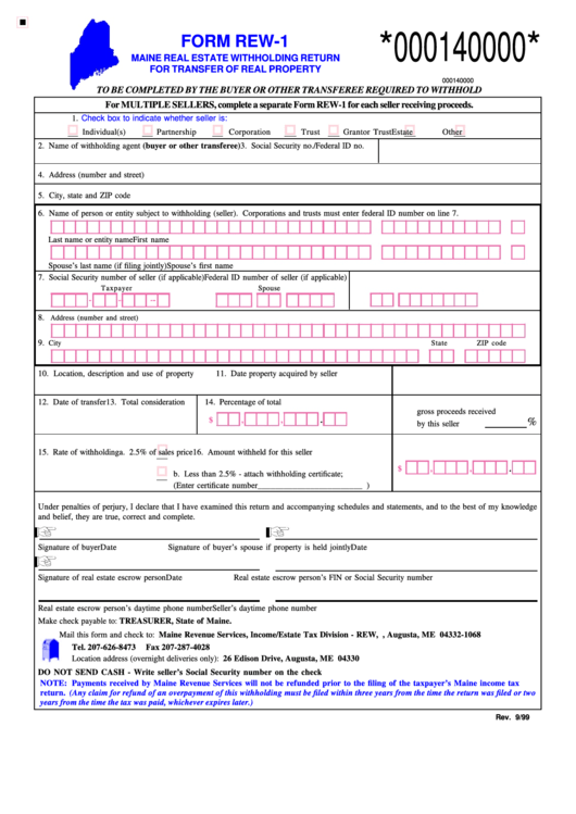 Form Rew-1 - Maine Real Estate Withholding Return For Transfer Of Real Property Printable pdf