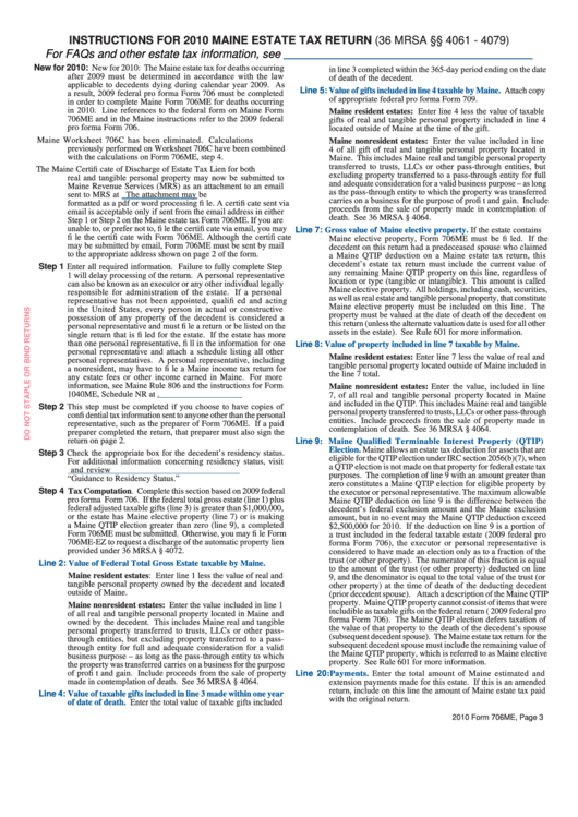 Form 706me - Maine Estate Tax Worksheets - 2010 Printable pdf