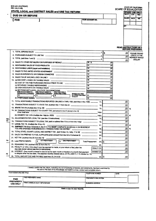 Form Boe-401-Gs - State, Local And District Sales And Use Tax Return - California Board Of Equalization Printable pdf