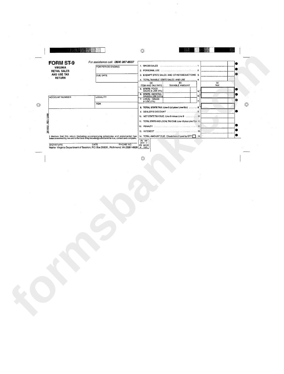 Form St-9 - Virginia Retail Sales And Use Tax Return