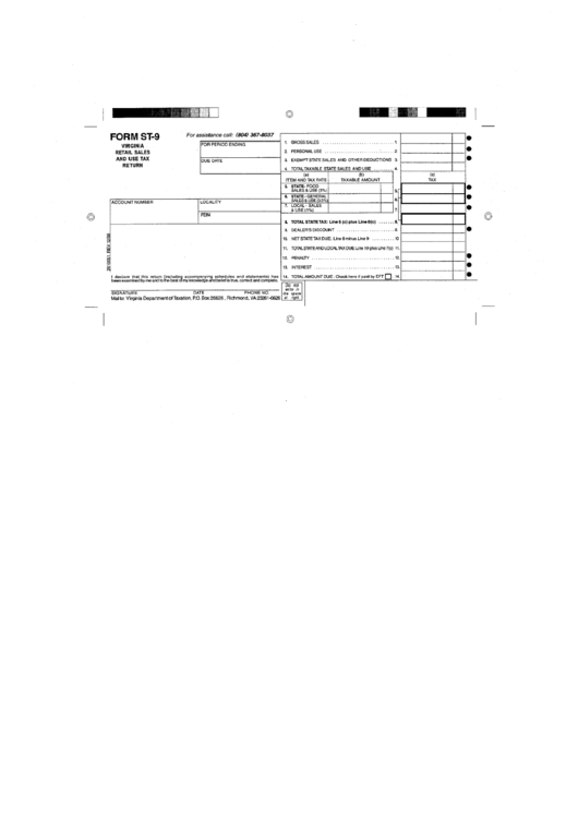Form St-9 - Virginia Retail Sales And Use Tax Return Printable pdf