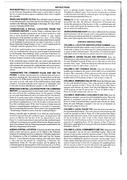 Instructions For Nebraska Schedule I, Form 10 Printable pdf