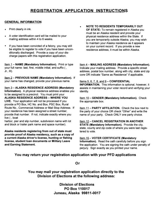 Registration Application Instructions - Alaska Division Of Elections Printable pdf