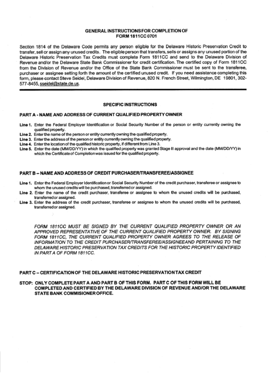 Instructions For Completion Of Form 1811cc 0701 printable pdf download