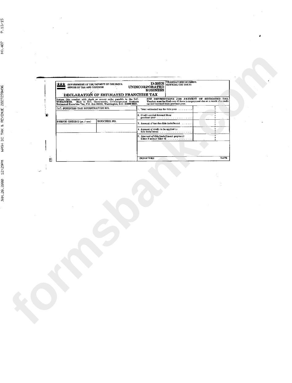 Form D30es Unincorporated Business 1999 printable pdf download