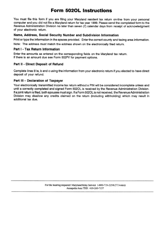 Form 502ol Instructions Printable pdf