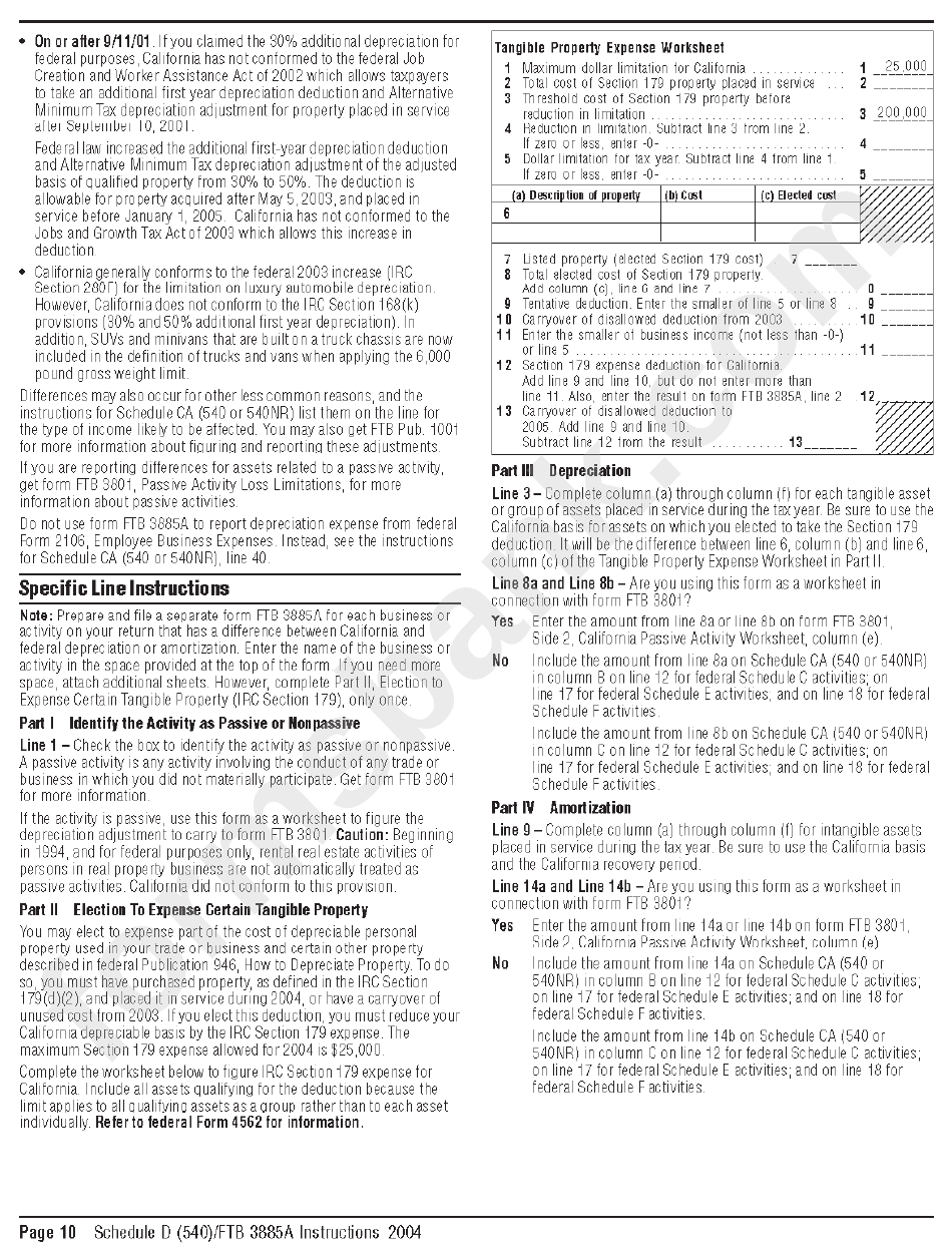 Instructions For California Schedule D (540) - California Capital Gain Or Loss Adjustment