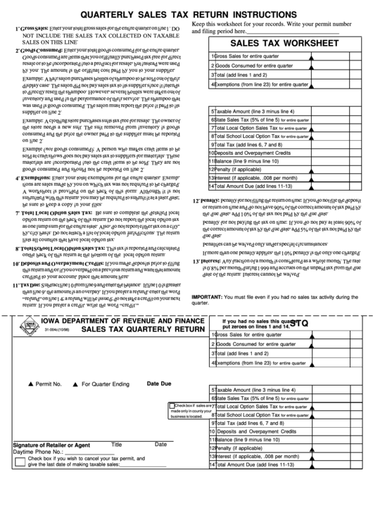 Form 31-004c - Sales Tax Quarterly Return Printable pdf