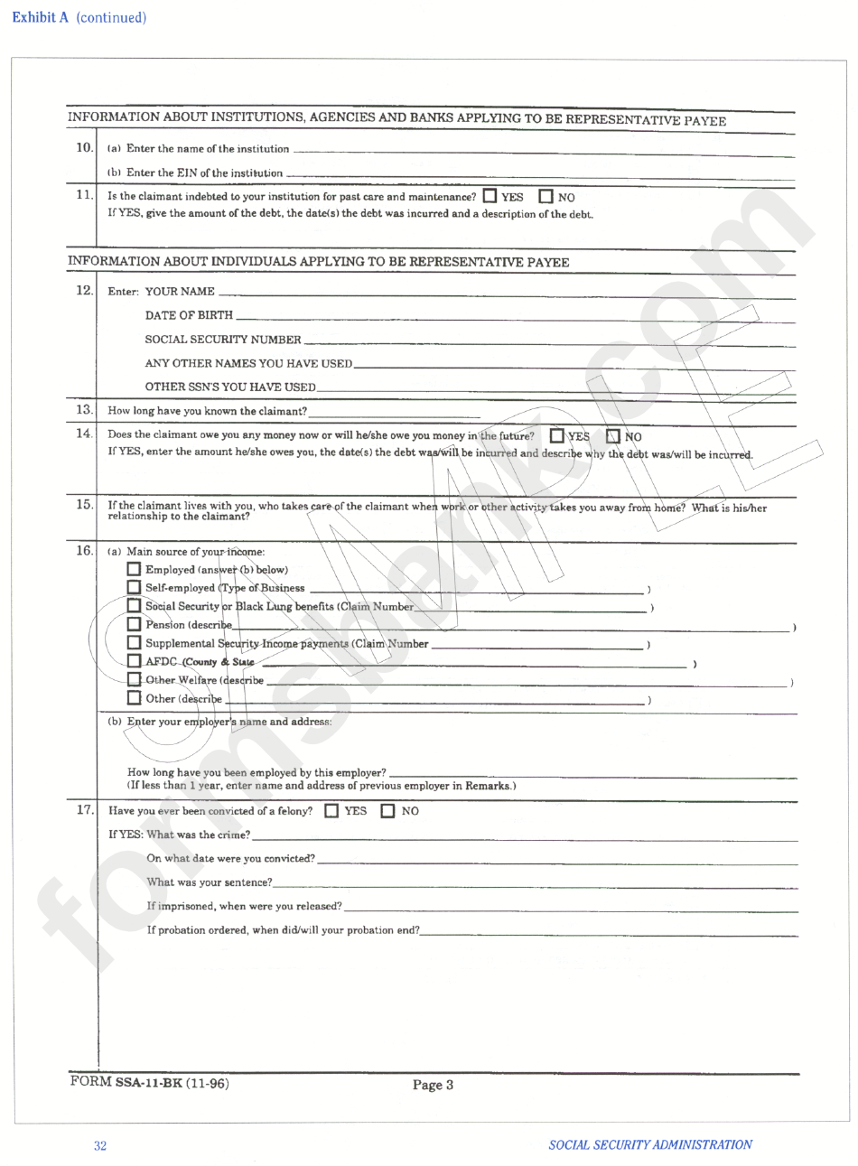 Form Ssa-11-Bk - Request To Be Selected As Payee - Social Security Administration