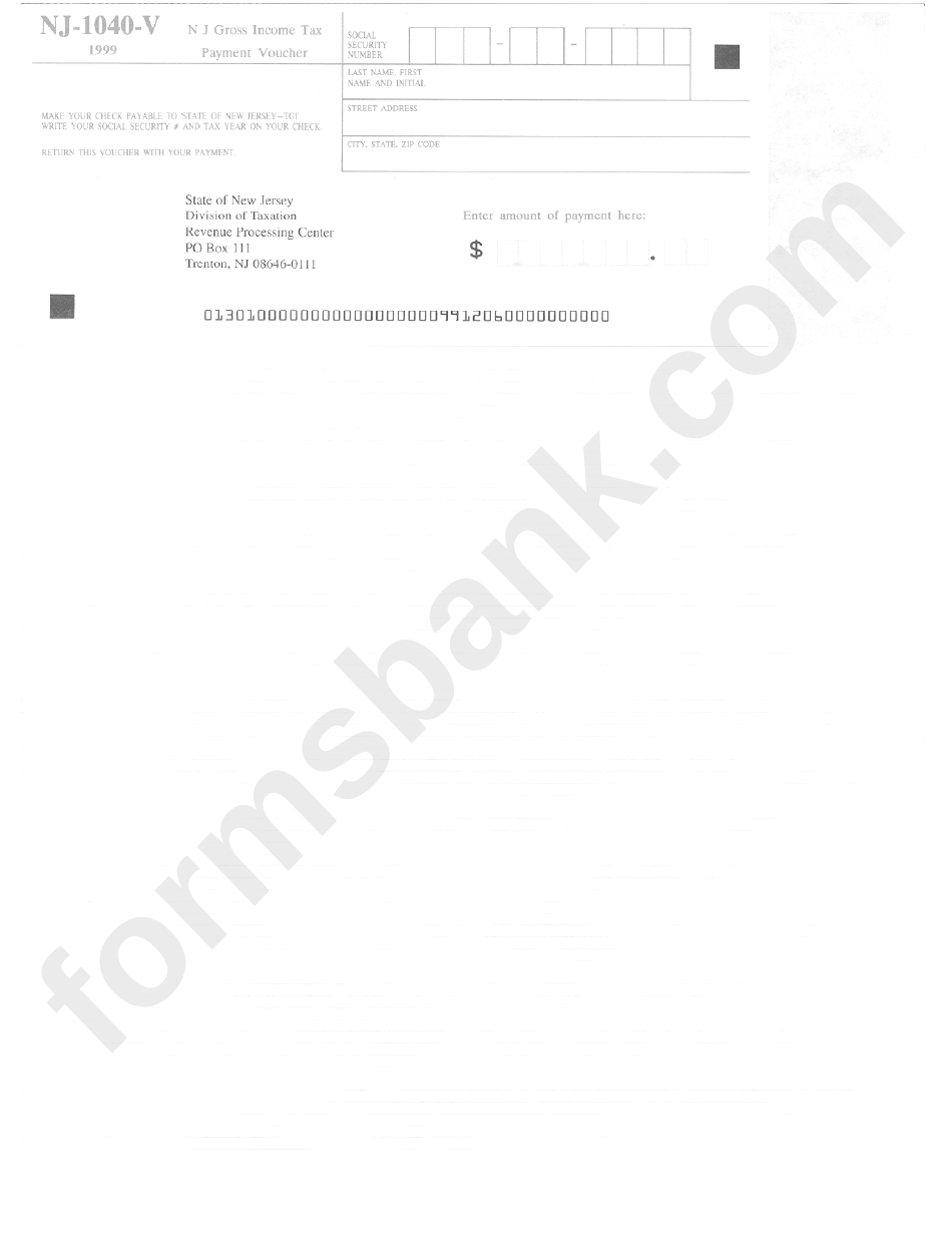 Form Nj-1040-V - Gross Income Tax Payment Voucher - 1999