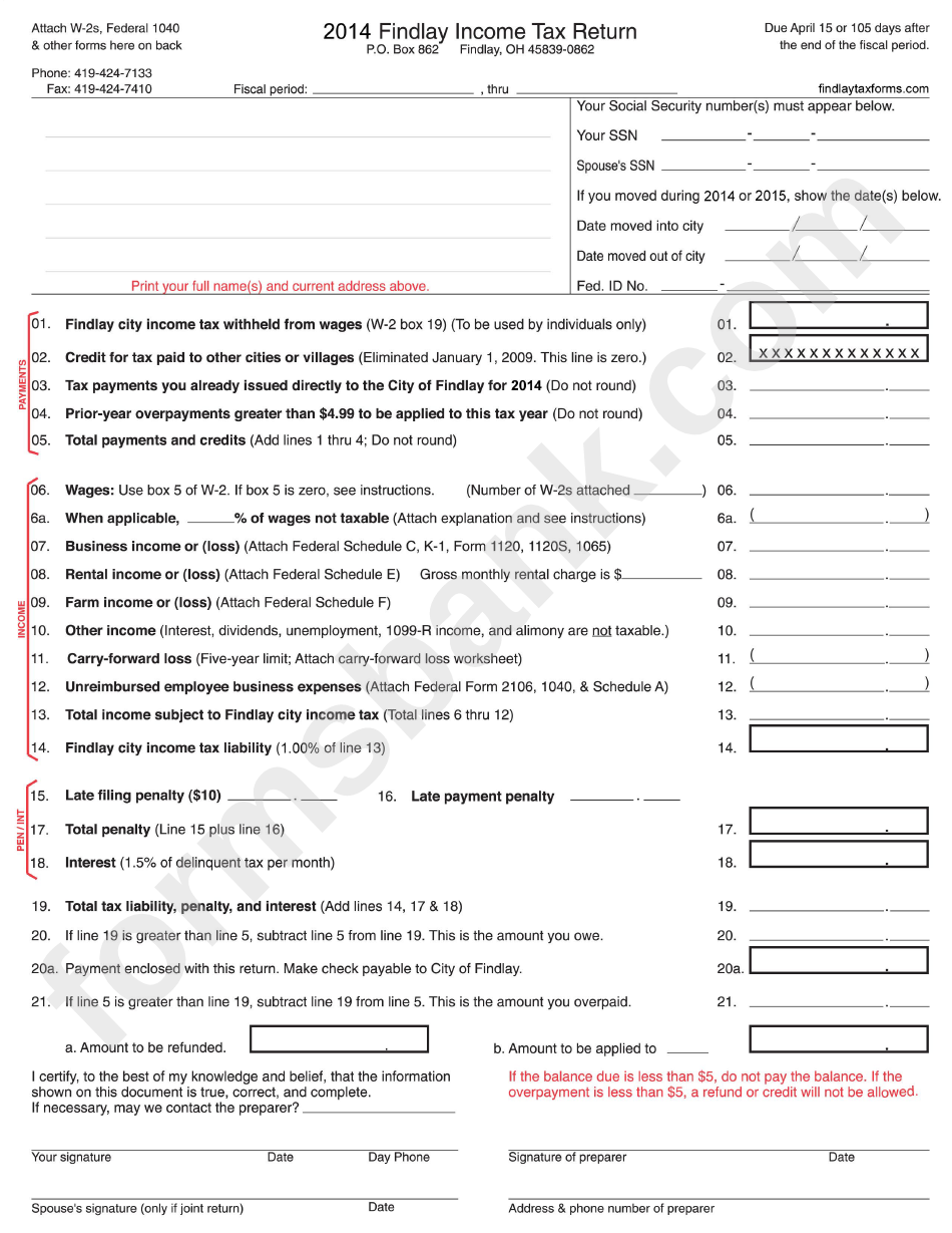 Findlay Income Tax Return - 2014