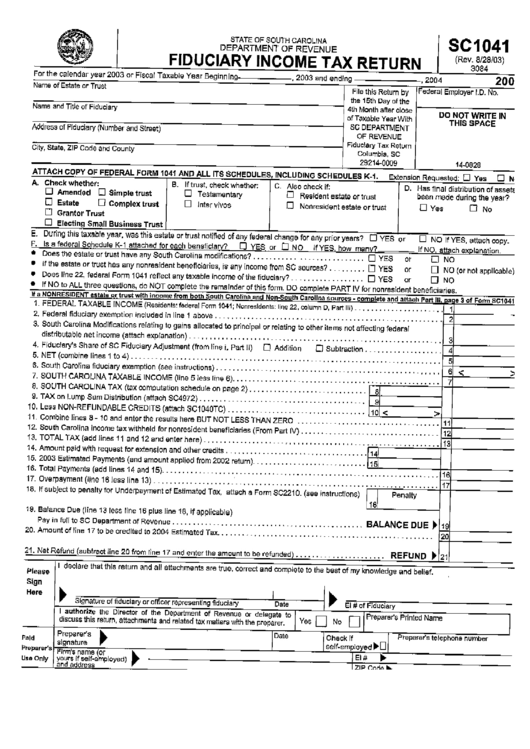 Form Sc1041 - Fiduciary Income Tax Return Printable pdf