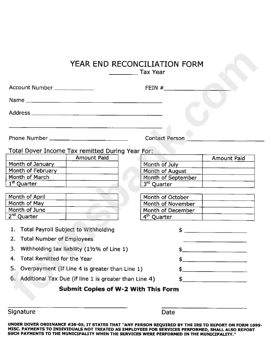 Year End Reconciliation Form