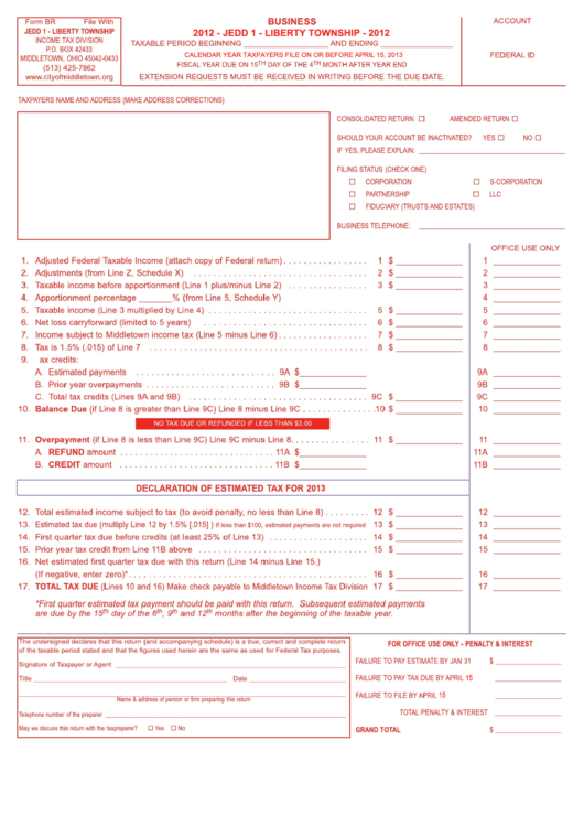 form-br-declaration-of-estimated-tax-for-2013-city-of-middletown