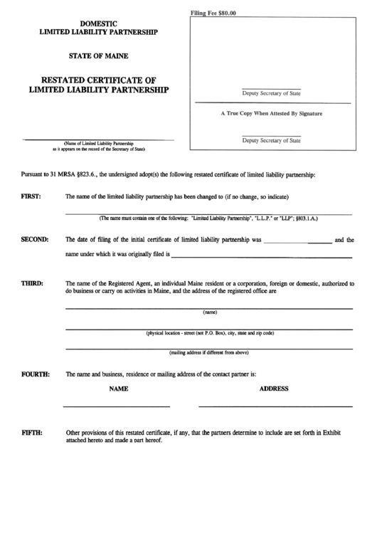 Form Mllp-6a - Restated Certificate Of Limited Liability Partnership Printable pdf