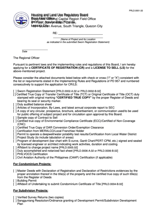 Fillable Application For A Certificate Of Registration (Cr) And A License To Sell (Ls) - Legazpi City Printable pdf