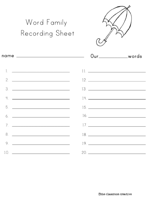Word Family Recording Sheet Printable pdf