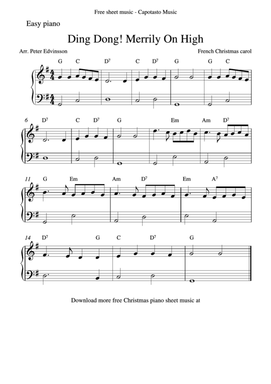 'Ding Dong! Merrily On High' Piano Sheet Music printable pdf download