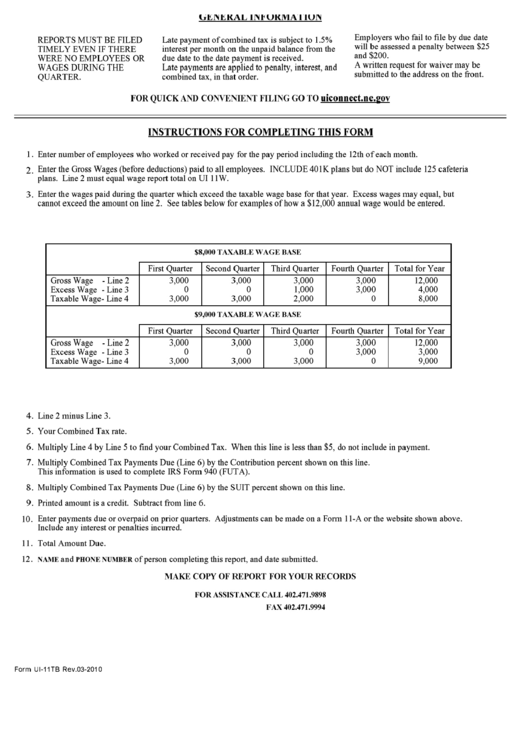 Form Ui-11tb Instructions - Employee Wage Printable pdf