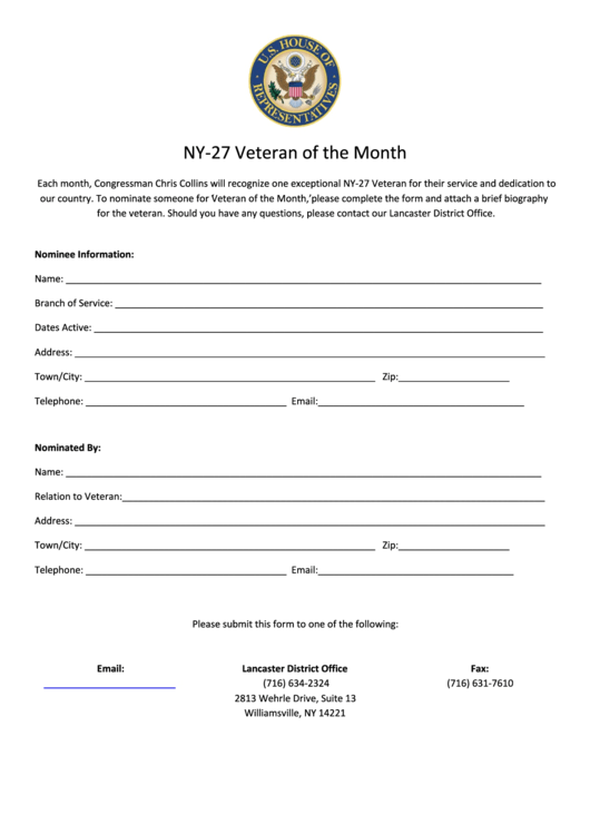 Ny-27 Veteran Of The Month Printable pdf