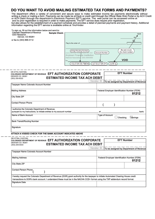 Form Dr 5778 - Eft Authorization Corporate Estimated Income Tax Ach Debit/form 112ep - Corporate Estimated Tax Payment Vouchers - 2010 Printable pdf