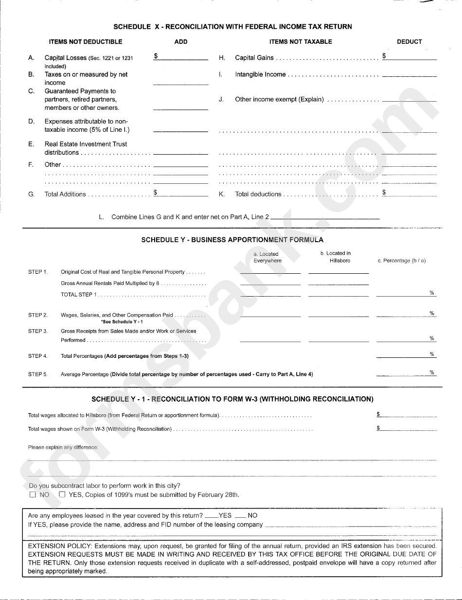 Form Br - Hillsboro Income Tax Return - 2012