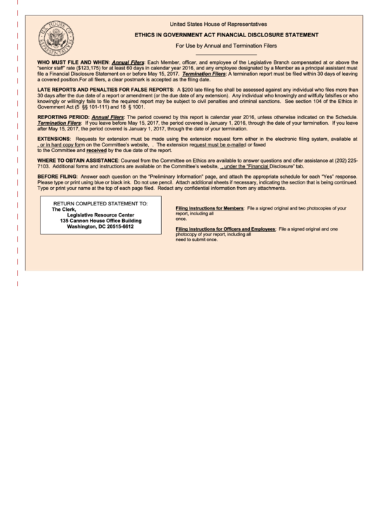 Form A - Financial Disclosure Statement - 2016 Printable pdf