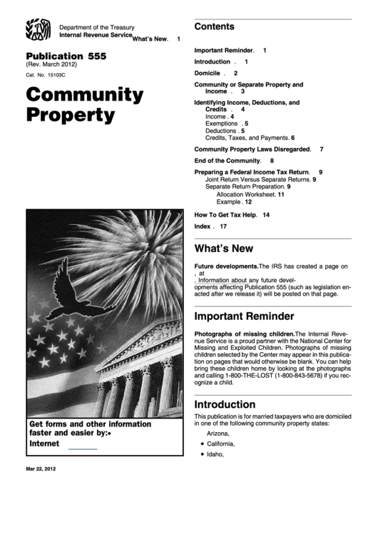 Irs Publication 555 - Community Property Printable pdf