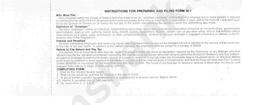Instructions For Preparing And Filing Form W-1