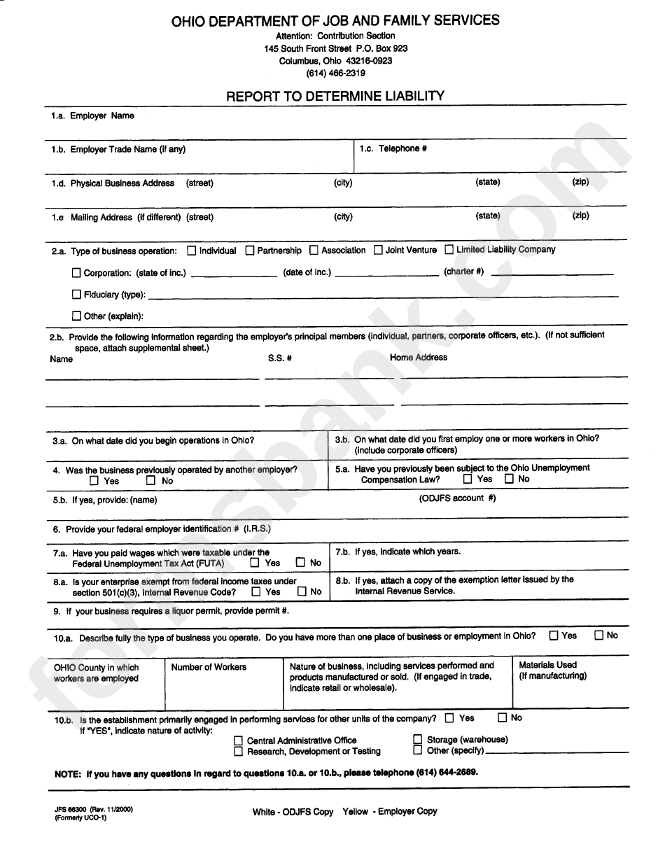Form Jfs 66300 - Report To Determine Liability - Ohio Department Of Job And Family