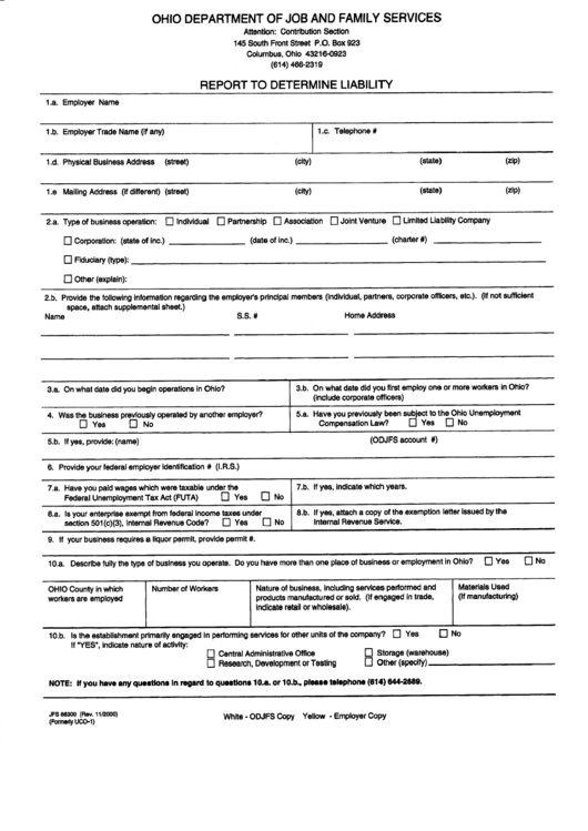 Form Jfs 66300 - Report To Determine Liability - Ohio Department Of Job And Family Printable pdf