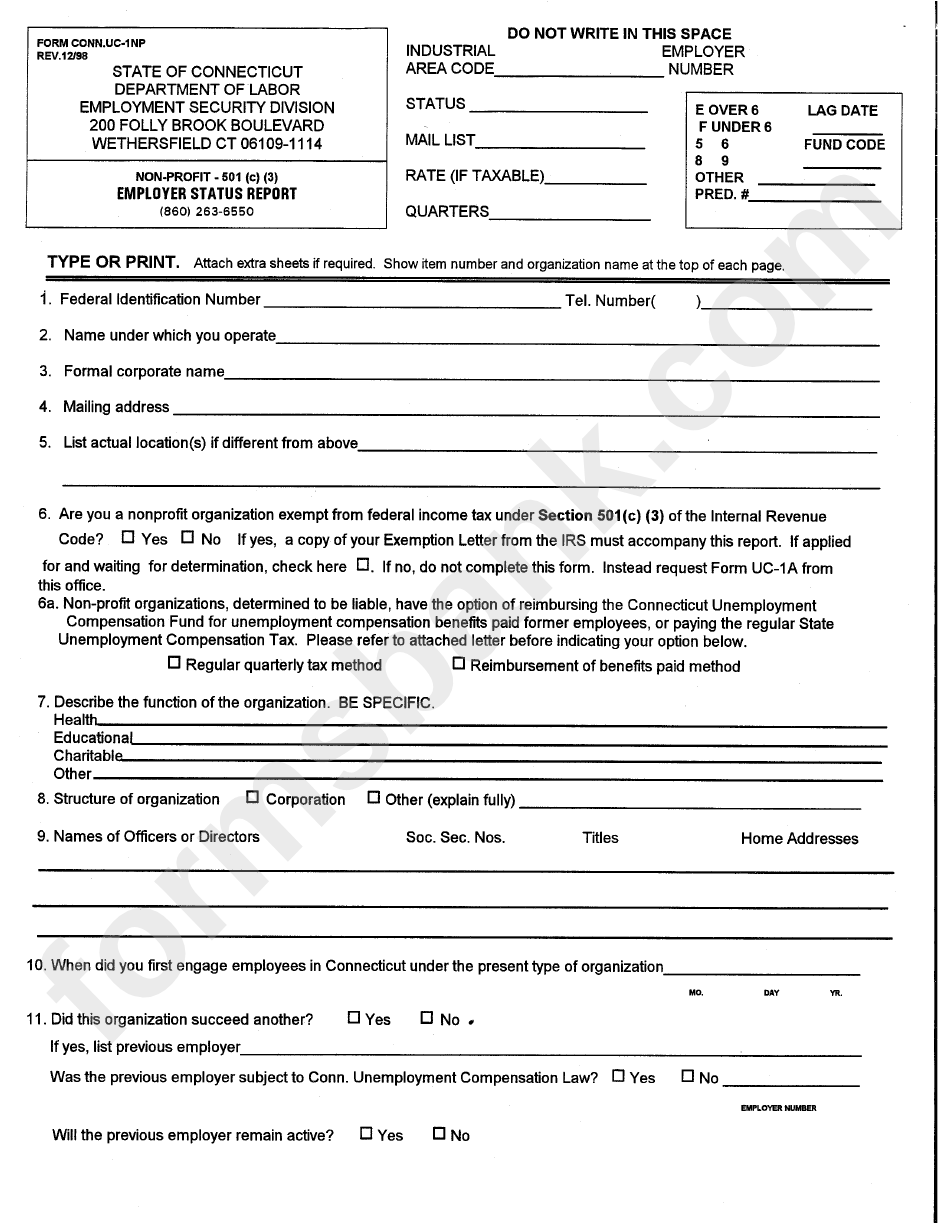 Form Uc-1np - Employer Status Report - Connecticut Department Of Labor
