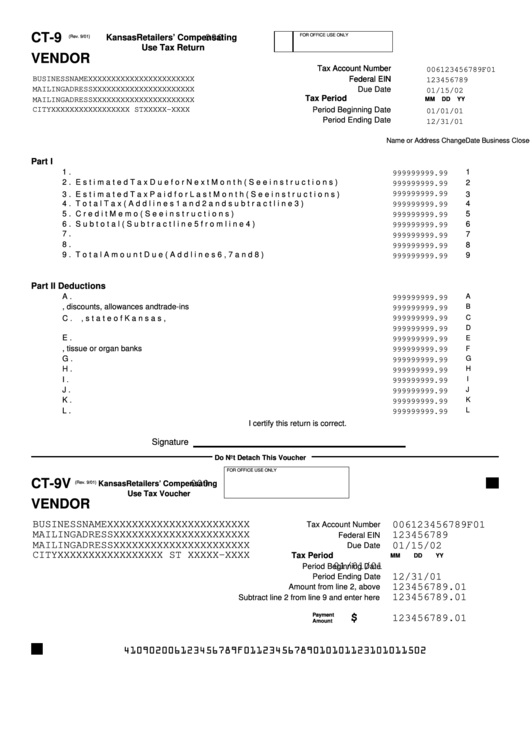 Form Ct9 Example Kansas Retallers' Compensating Use Tax Return