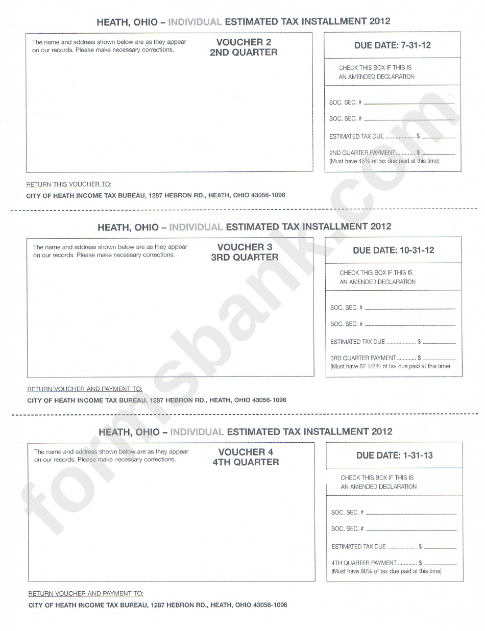 Individual Estimated Tax Installment - 2012 - Heath, Ohio