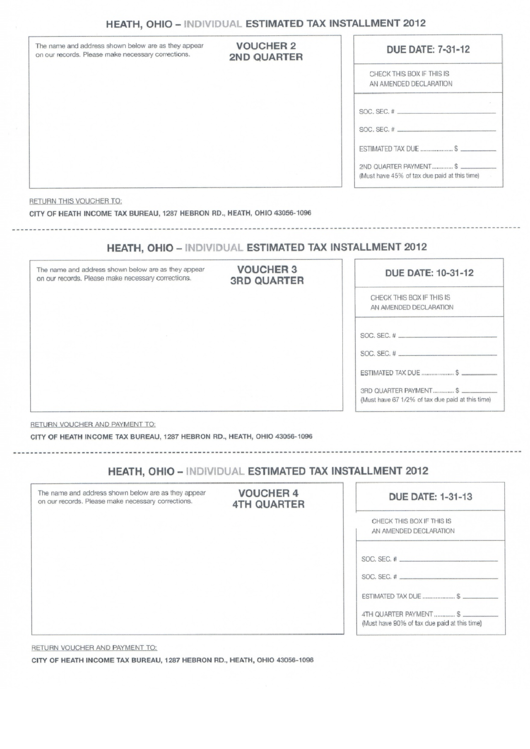 Individual Estimated Tax Installment - 2012 - Heath, Ohio Printable pdf