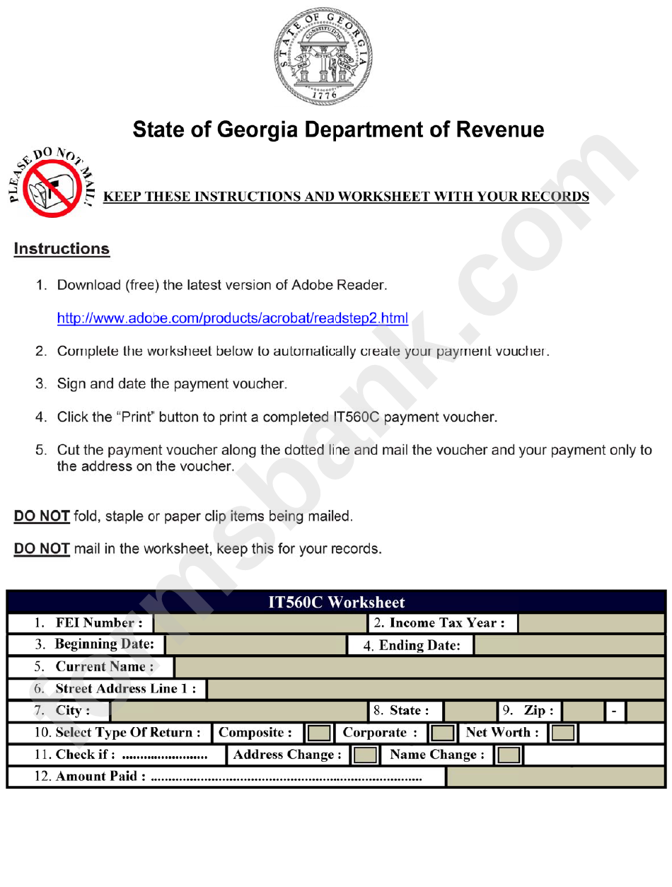 Form It 560 C - Payment Of Income Tax Income / Net Worth Payment / Voucher