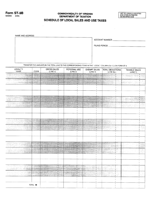 Form St-9b - Schedule Of Local Sales And Use Taxes Printable pdf
