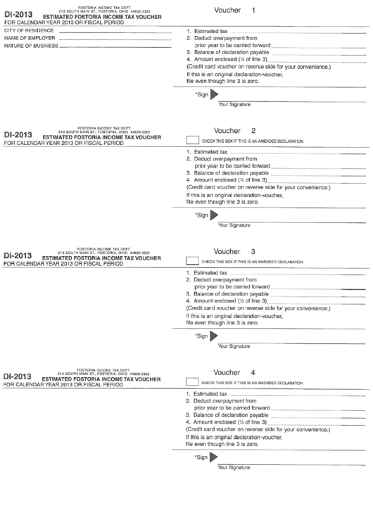 Form Di-2013 - Estimated Fostoria Income Tax Voucher - 2013 Printable pdf
