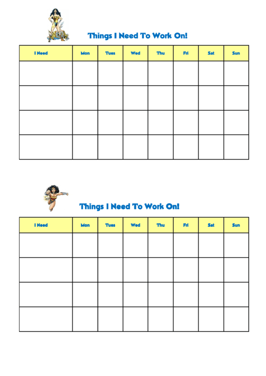 Things I Need To Work On Behaviour Chart - Wonder Woman Printable pdf