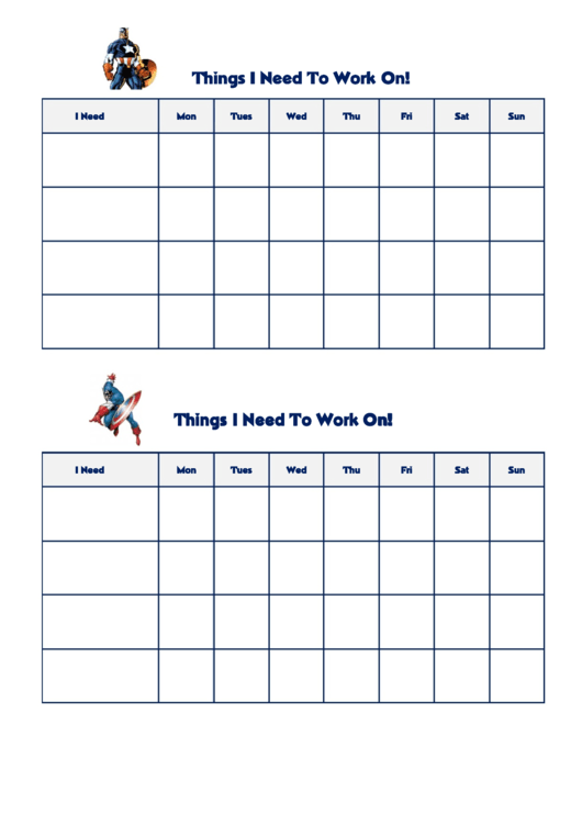 Things I Need To Work On Behaviour Chart - Capitain America Printable pdf