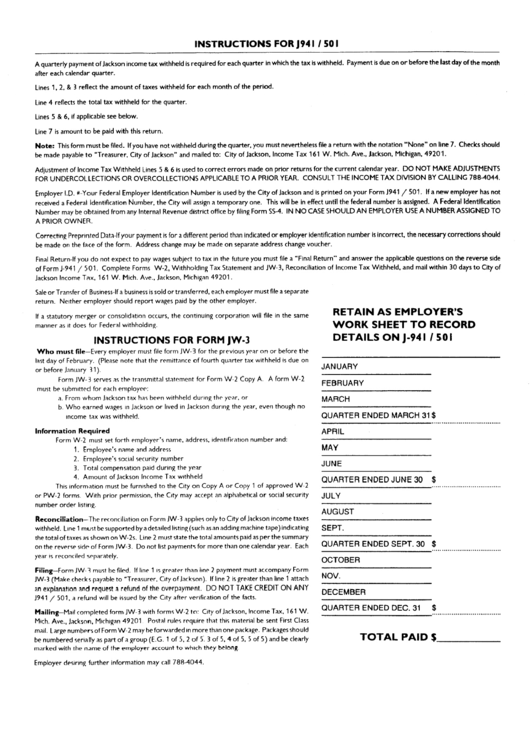 Instructions For J941 / 501 Printable pdf