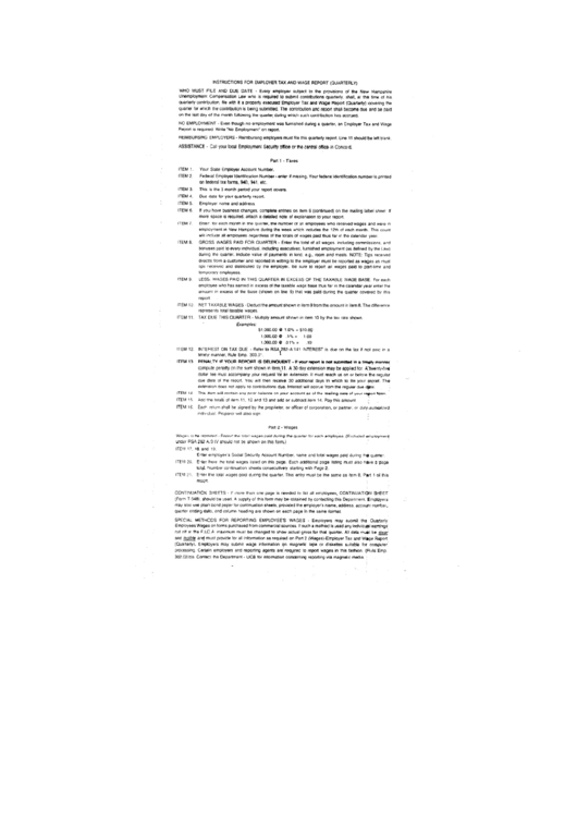 Instructions For Employer Tax And Wage Report (Quarterly) - New Hampshire Printable pdf